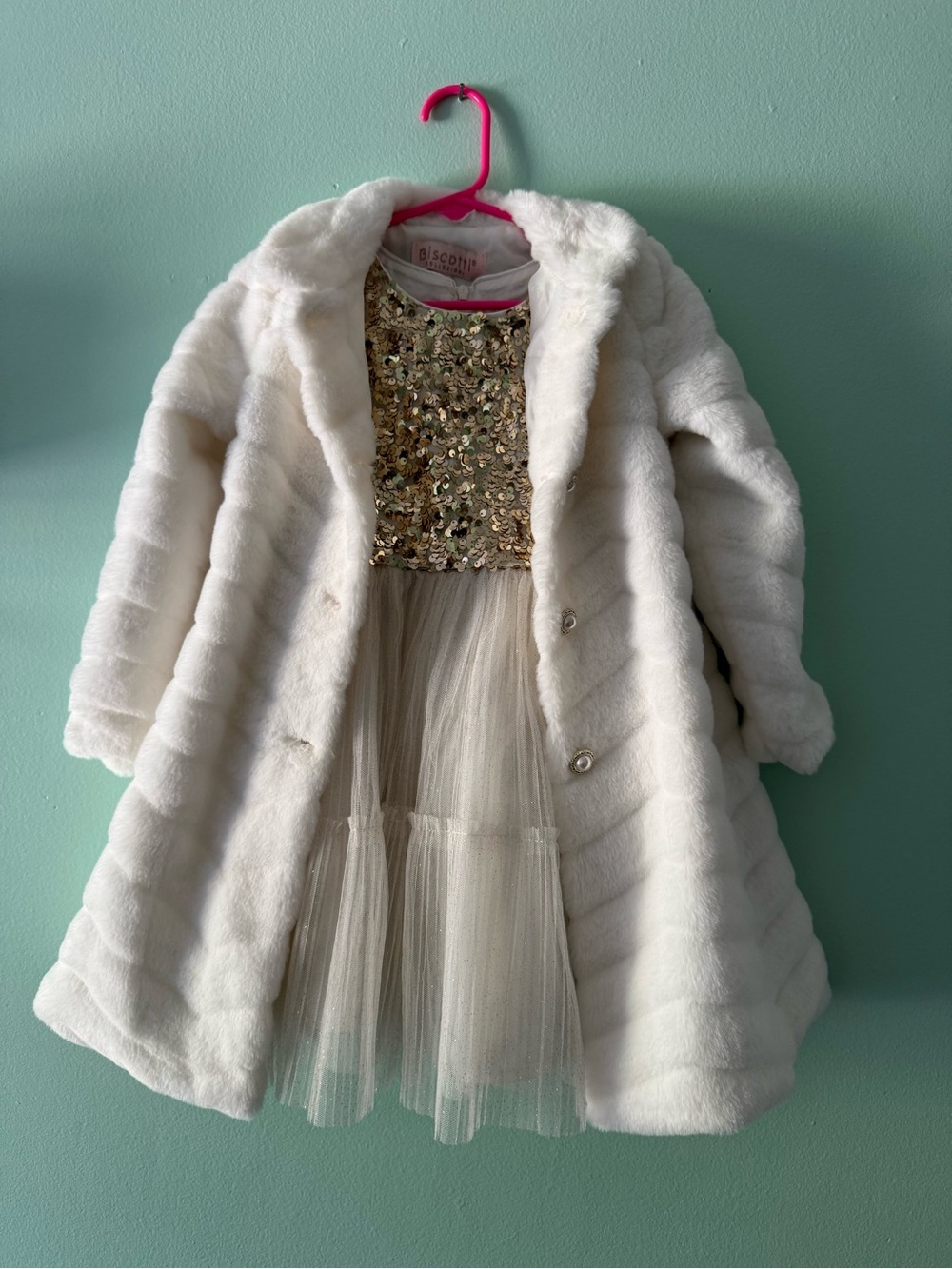 White Faux Fur Girls' Coat with Sequin Dress